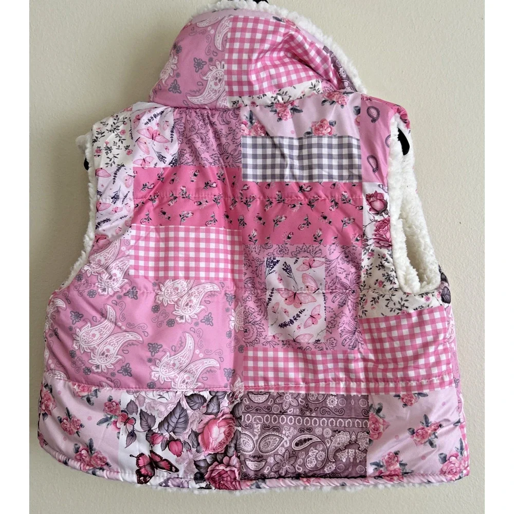 Cracker Barrel Toddler Girls Patchwork Quilt shabby chic cottage Puffer Vest 4T